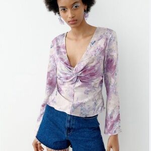 ZARA FRONT KNOT SATIN TOP